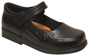 GIRLS SCHOOL SHOES W/ STRAP & FLOWER A SIDE (BLACK)